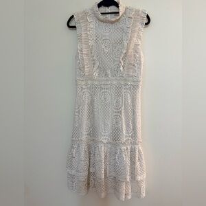 Champagne & Strawberry Elegant Lace Midi Dress in Cream